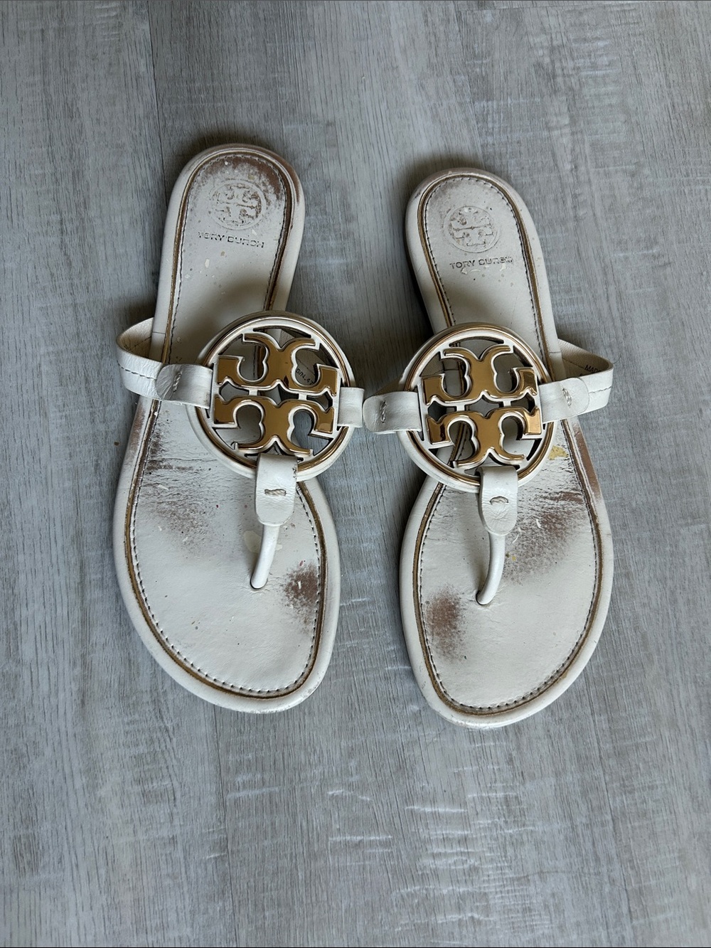 Tory Burch white Leather Logo Thong Sandals Size 7